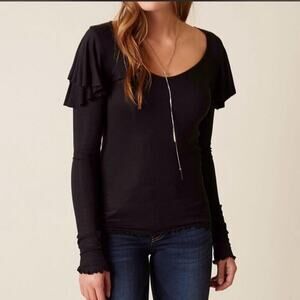 We The Free People Black Long Sleeve Ruffle Shoulders On Rewind Blouse S